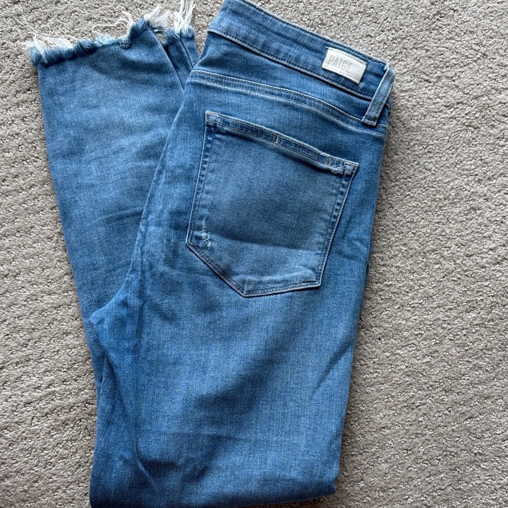 PAIGE Ankle Cropped Blue Jeans